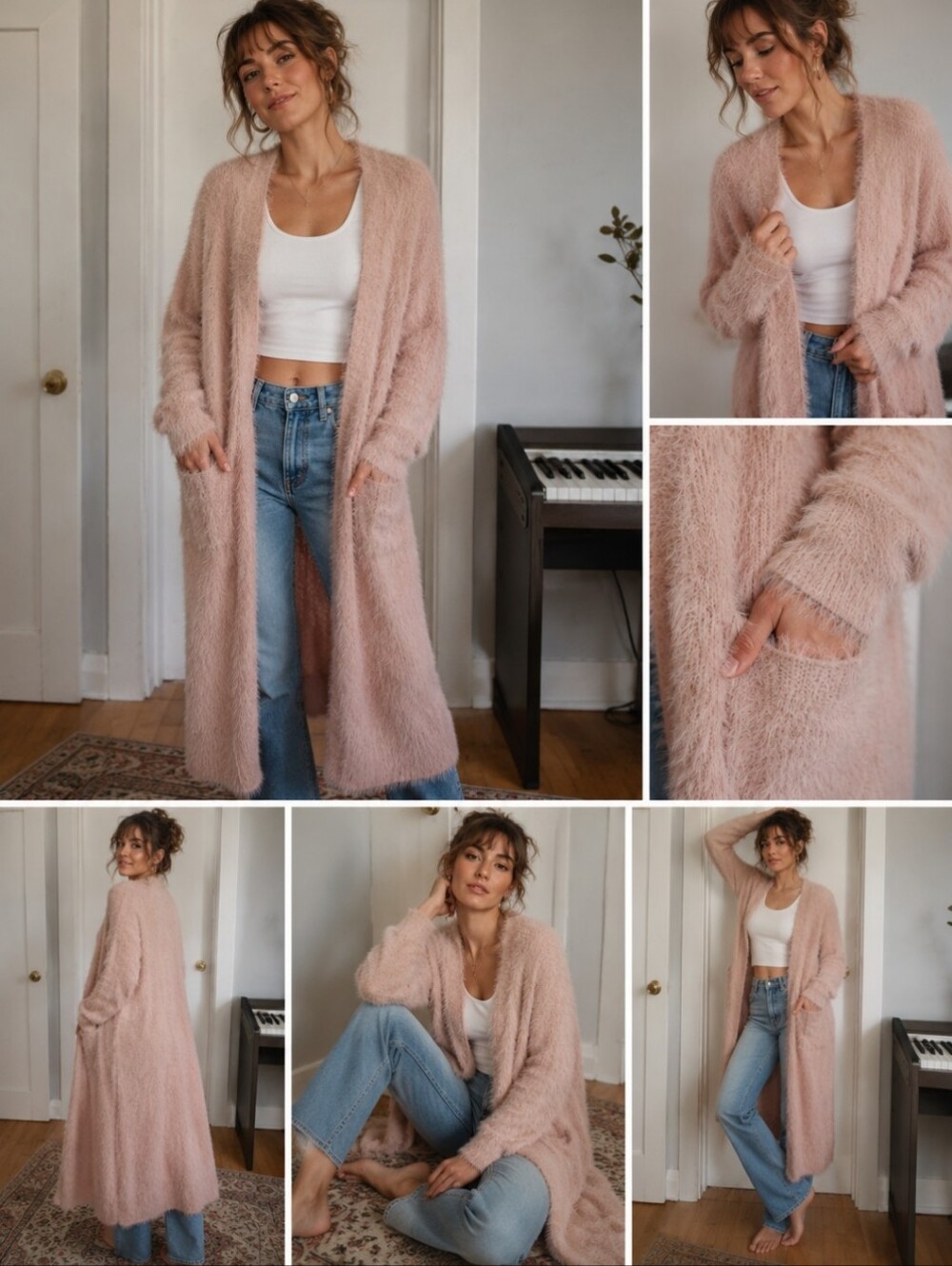 ruby moon Long Blush Pink Fuzzy Open-Front Cardigan